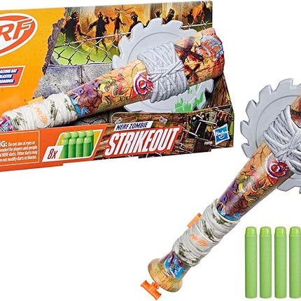Nerf Zombie Strikeout Dart Blaster, 8 Nerf Elite Darts, Foam Blade, Pull Back Priming, Outdoor Games, Ages 8+ (Amazon Exclusive)