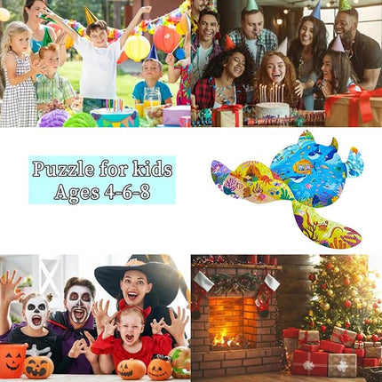 Puzzles for Kids Ages 4-6-8, 136 Piece Kid Puzzles Turtle Animal Shape Jigsaw Puzzles Learning Educational Toys Birthday Gifts for Boys Girls Ages 4 5 6 7 8 9 10(Turtles)