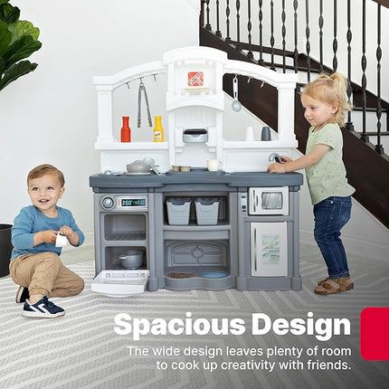 Step2 Fun with Friends Kids Kitchen Playset, Indoor/Outdoor Kitchenette, Interactive Play with Lights and Sounds, Durable Plastic, Includes 25 Piece Toy Accessories, Toddlers 2+ Years Old, Gray