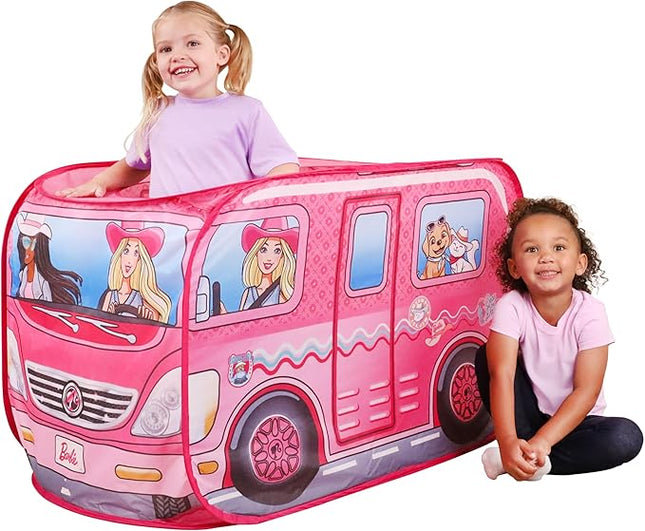 Barbie Coastal Cowgirl Camper Pop-Up Play Tent for Kids – Indoor Playhouse with Roll-Up Door & Roof Openings – Easy Setup, Folds Flat for Storage – Safe for Toddlers & Kids Ages 3+