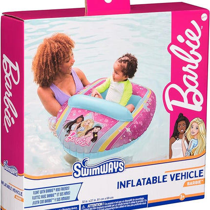 Swimways Barbie Inflatable Water Boat Vehicle, Inflatable Pool Floats and Kids Pool Toys, Barbie Pool Party Supplies for Kids Aged 3 & Up