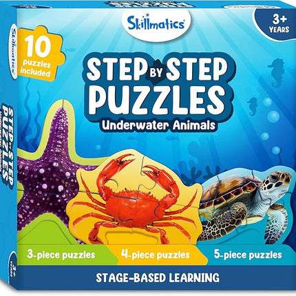 Skillmatics Step by Step Puzzles - 41 Piece Jigsaw & Toddler Puzzle, Montessori Educational Toy for Boys & Girls, Underwater Animals, Travel Friendly, Gifts for Kids Ages 3, 4, 5 and Up