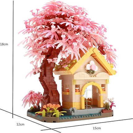 Mirco Block Pink Wishing Tree House Building Block Set,1500 PCS for Adults and Kids, Construction Set