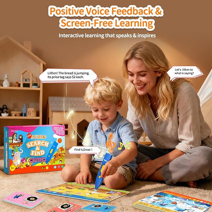 Interactive Search and Find Activity Books for Kids Ages 3-5, Toddler Travel Games Toys for Car Airplane, Road Trip Activities for Kids 4-8, Educational Preschool Learning Toys Gift with a Talking Pen