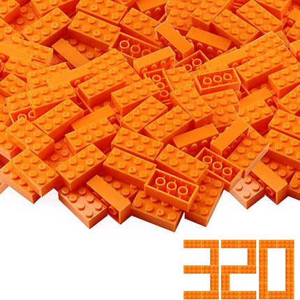 Feleph Classic 2x4 Bricks Orange 320 Pieces Parts Building Kits Creative Play Set Basic Blocks Toy Accessories Compatible with 3001 Major Brands (Orange)