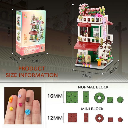 Flower Shop Micro Building Blocks Set Simulation Mini House Building Educational Creative Gift for Ages of 14+ 953 Pieces Street View