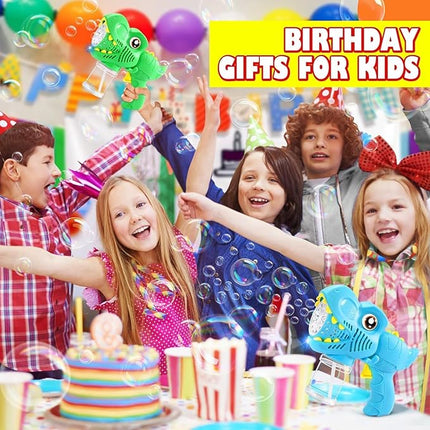 Kids Bubble Gun 2 Pack Dino Bubble Machine Gun for Toddlers with 4 Solutions Automatic 13-Hole Bubbles for Kids Blower Maker Easter Basket Essentials Stocking Stuffers Gift Party Favors for Boys Girls