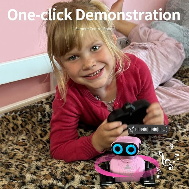 GILOBABY Remote Control Robot Toy for Kids 3-5 Years, Flashing LED Eyes, Dancing and Flexible Moves, Auto Demo Mode, Gift for Girls (Pink)