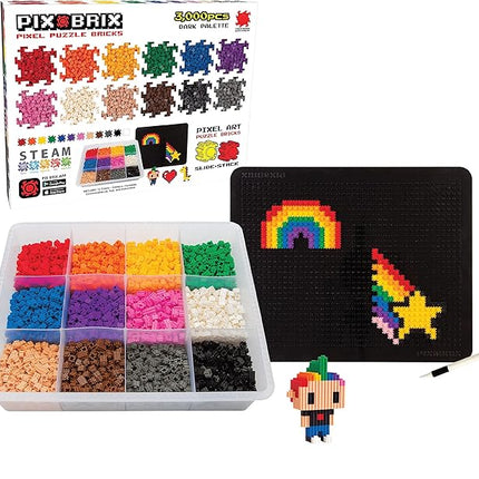 Pix Brix Pixel Art kit Puzzle Bricks - 3,000 Piece Pixel Art Container, 12 Color Dark Palette - Interlocking Building Bricks, Create 2D and 3D Builds Without Water or Glue - Stem Toys, Ages 6 Plus