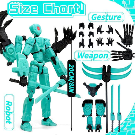 8Inch T13 Action Figure Assembly Completed,3D Printed Multi-Jointed Movable Toy Nova 13 Action Figures Desktop Decorations for Game Lovers Toy (Cyan)