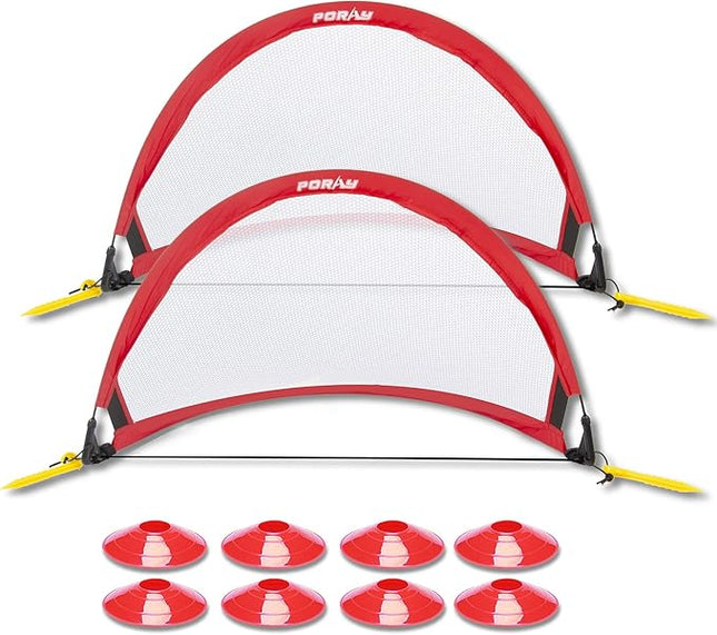 Poray Soccer Goal for Kid Easy-up Set of Two Portable Soccer Net 210D Oxford with 8 Field Marker Cones Extra Stakes Fun for Backyard and Soccer Training