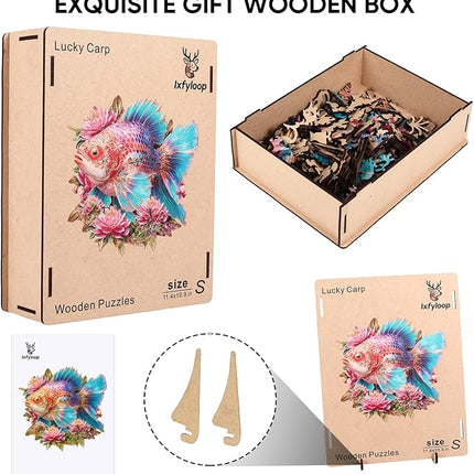 Wooden Puzzles for Adults 497 Pieces, Lucky Carp Wooden Jigsaw Puzzles, Art Adult Puzzles, Irregular Puzzles Creative Gift for Adults and Kids Family Brain Game, 16.2x17 inch