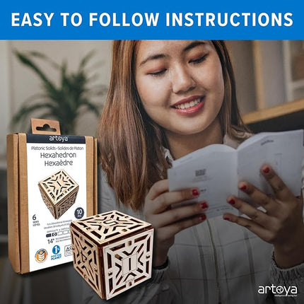 3D Wooden Puzzles for Teens & Adults – Smart Brain Teaser Puzzles, Wood Models, Creative & Educational Fun, Sustainable Materials, Ages 14 and Up Hexahedron D6