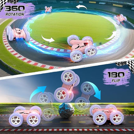 RC Stunt Car Remote Control Cars with Lights Double-Sided Driving Indoor Outdoor Toys Gifts Presents for 6 7 8 9 10 11 12 Year Old Kids Boys Girls