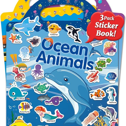 Benresive Reusable Sticker Books for Kids 2-4, Sticker Books for Toddlers 1-3 2-4, Toddler Travel Toys Activities Crafts Gifts - Ocean Animals, Fairy and Vehicle