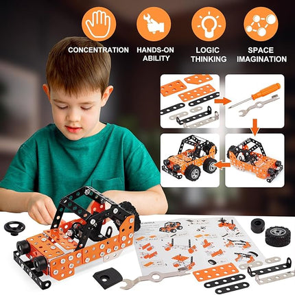 Buildable 3D Metal Engineering Kit STEM Set for Ages 8-16 Develops Logic Skills DIY Project Ideal Gift for Kids Age 8-16 Orange