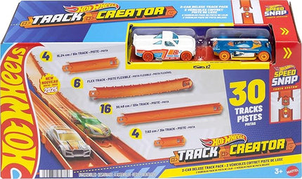 Hot Wheels Toy Car Track Set, Track Creator Deluxe Pack & 2 1:64 Scale Die-Cast Vehicles, 25 Feet of Different Length Speed Snap Track & Connectors (Amazon Exclusive)