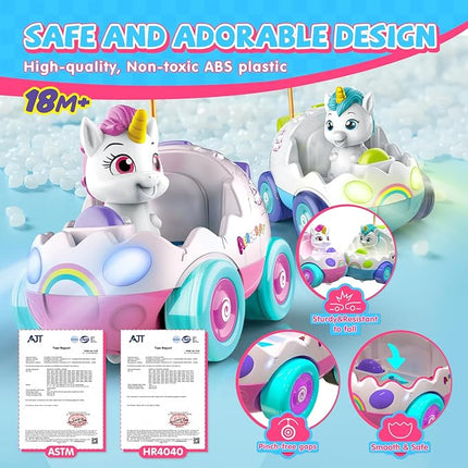 Unicorn Toys for Girls Remote Control Car for Toddlers 1-3 2 Pack RC Cars with LED Lights & Music Toys for Ages 2-4 Birthday Gifts for 4-6 6-8 Year Old (Unicorn)