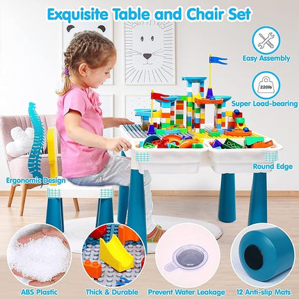 OCATO Kids Activity Table Toddlers Kids Table and Chair Set with 152Pcs Large Marble Run Building Blocks All in One Kid Play Water Tables Sand Tables, STEM Toys for Boys Girls 3 4 5 6 Year Old
