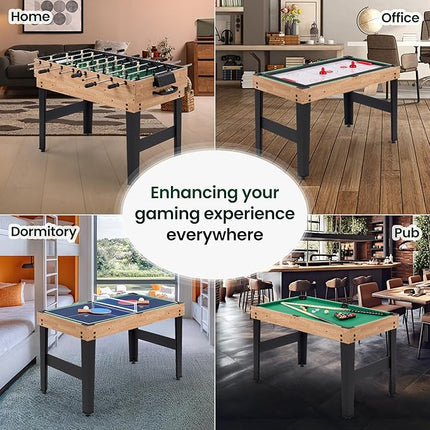 10-in-1 Foosball Table 48" Combo Game Table Ping Pong Table Air Hockey Table Pool Table Soccer Foosball All in One with Accessories for Indoor Outdoor Game Rooms and Family Game