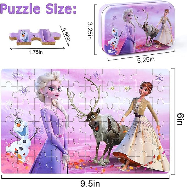 LELEMON Pretty Puzzles for Kids Ages 4-6, Snowmen 60 Piece Puzzles for Kids Ages 4-8,Children Jigsaw Puzzles in a Metal Box,Educational Learning Puzzle Toys for Girls and Boys