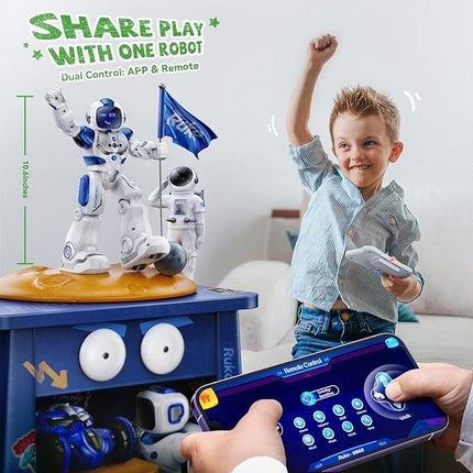 Ruko 6088 Programmable Robot with APP Control, Remote Control, Gesture Sensing Control, Rechargeable Robots Toys for Boys and Girls, Interactive LED Faces, QA Games for 3 4 5 6 Years Kids, Blue