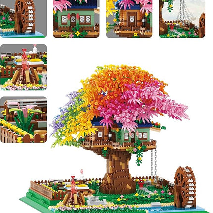 Rainbow Flowers Building Block with Light,Sakura Cherry Blossom Bonsai Tree House Construction Set,4451 PCS Mirco Blocks Architecture for Adults and Teens