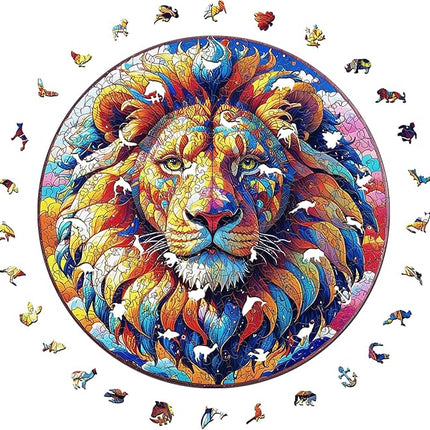 Wooden Puzzle for Adults – Unique Lion-Shaped Jigsaw, Animal Style Brain Teaser for Kids & Teens, 220 Pieces, 10"x10", Ships as Whole Puzzle Board (No Loose Pieces), Gift-Ready Box, Fun Family Game