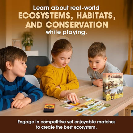 Ecosystem: Savanna - A Family Card Game About Animals on Grassy Woodland of African Savanna - Fun & Educational Ecology Game for Kids & Adults - Strategy Board Game for Gamers, Students & Teachers