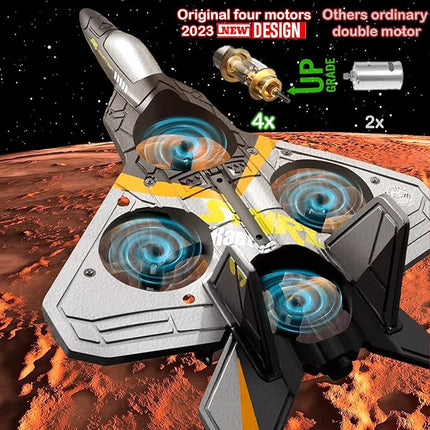 4CH Rc Plane - Remote Control Plane - RC Fighter Jet 4 Channel, Extra 2 Rechargeable Battery LED Airplane Fighter, Low Battery Alarm, Easy to Fly Drone Gift for Boys