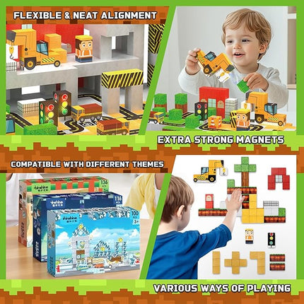 138PCS 0.8In/2CM Magnetic Blocks, Constructions -Themed Magnet Cubes Building Block Toy for Kids 3+, Christmas & Birthday Gifts