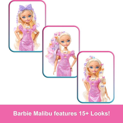 Barbie Dream GET Ready Malibu” Fashion Doll with Stylized Hair, Including Surprise Hair Accessories & 15+ Looks