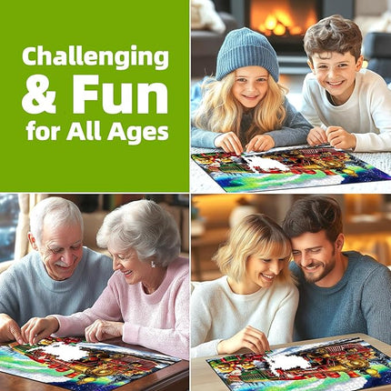 Blueforest Christmas Train Puzzles for Adults 1000 Pieces - 27.5x19.7 Inches Holiday Train Scene with Aurora & Santa Jigsaw Puzzle, Challenging Art Puzzle Home Decor