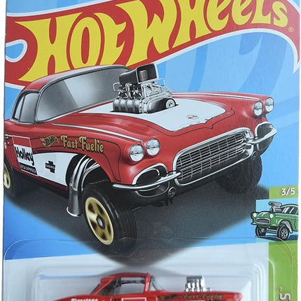 Hot Wheels 1:64 Scale '62 Corvette Gasser Die-Cast Car Model, Red, 6 x 6 x 4 inches, Pull-Back Action, Ages 3+