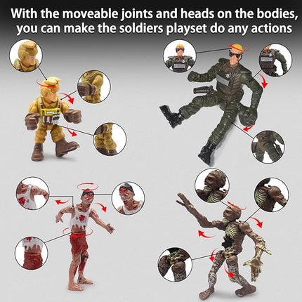 Army Men Action Figures Playset, 30 PCS Soldiers Zombies Monsters Action Figures with Weapons Gear Equipment Accessories - 4 Inches Military Toy for Boys Ages 6 7 8 9 10 11 12 Years Old