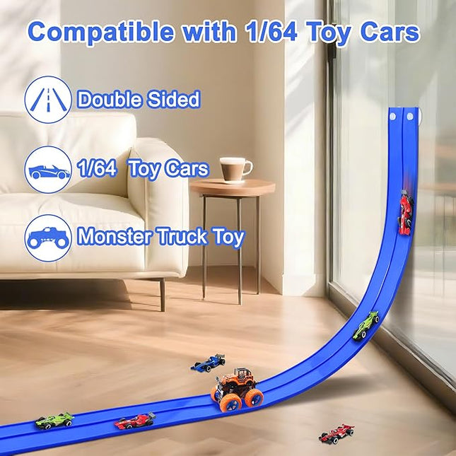 15 Ft Double Sided Flexible Race Track Set with 6 Toy Cars for Kids (Blue)