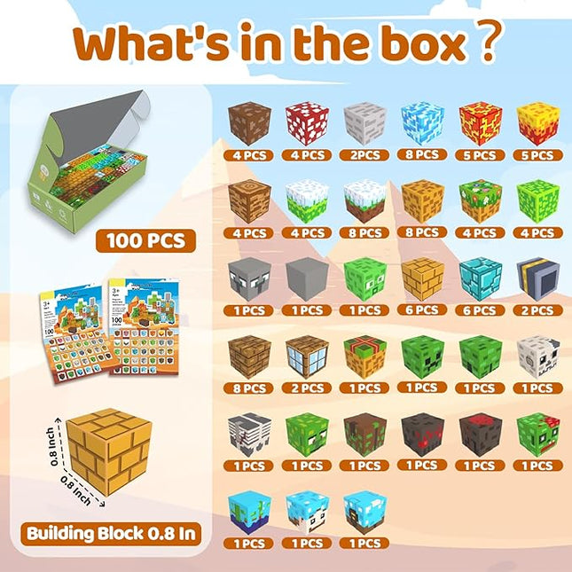 Magnetic Blocks, 100PCS Magnetic Building Blocks, Stacking Magnets for Kids, Sensory Toy for STEM Constructions Magnet Blocks for Boys Girls Age 3+, Christmas Birthday Gifts