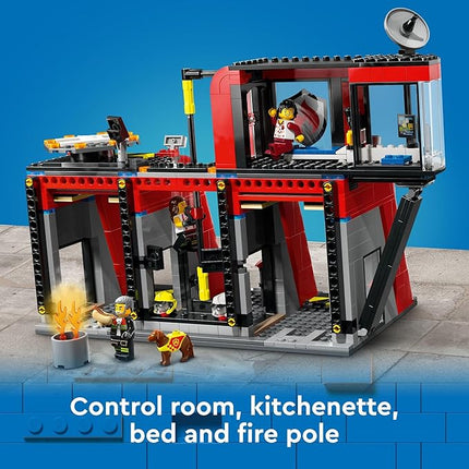 LEGO City Fire Station with Fire Truck Toy - Kids Toy Building Sets with 2 Fire Truck Attachments - Gifts for Boys & Girls Ages 6+ - Pretend Play Set with 5 Minifigures - 60414