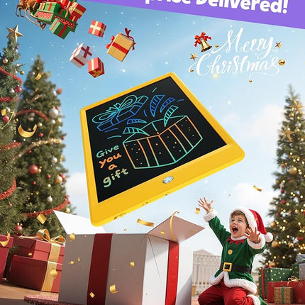 TEKFUN Toys for Girls Boys 10IN LCD Writing Tablet, Magic Doodle Board with Anti-Lost Stylus, Mess Free Coloring for Toddlers Drawing Pad, Toddler Travel Car Plane Trip Toys Gifts (Yellow)