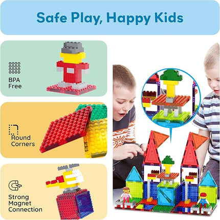 PicassoTiles Magnetic Building Blocks Brick Tiles STEM Creative Magnet Tiles Add Ons Set Construction Toy Socket Spikes Accessory Toys Educational Imaginative Learning Kit Stacking Set Toddlers Colors