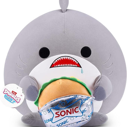 Snackles Series 2 14-inch by ZURU Cuddly Squishy Comfort 14-inch Plush with Licensed Snack Brand Accessory (Shark&Sonic Burger)
