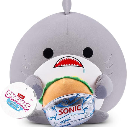 Snackles Series 2 8-inch by ZURU Cuddly Squishy Comfort 8-inch Plush with Licensed Snack Brand Accessory (Shark&Sonic Burger)