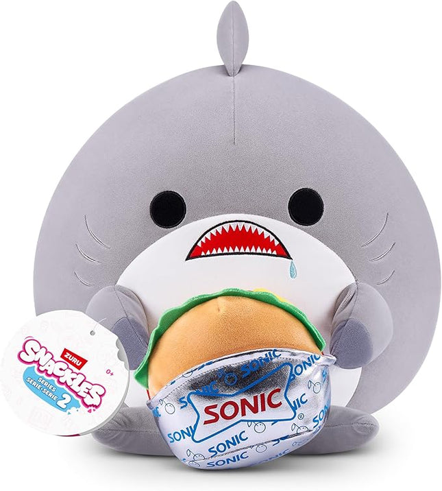 Snackles Series 2 8-inch by ZURU Cuddly Squishy Comfort 8-inch Plush with Licensed Snack Brand Accessory (Shark&Sonic Burger)