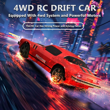 Remote Control Car RC Drift Car 2.4GHz 1:24 4WD 15KM/H High Speed Racing Sport Car with LED Lights Drifting Tire Racing Sport Toy for Adults Boys Girls Kids Gift 2Pcs Rechargeable Batteries