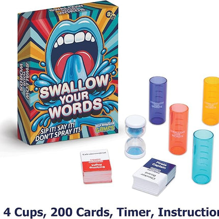 PlayMonster Swallow Your Words Card Games - Board Game for Family Game Night, Sip It, Say It, Don't Spray It, Multiplayer Game, Guess The Phrase Before The Timer Runs Out, Ages 8+