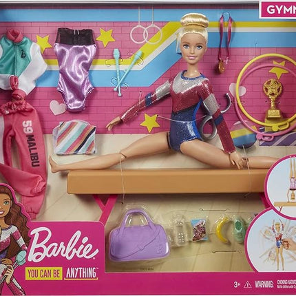 Barbie Careers Playset, Blonde Gymnast Doll with Balance Beam, Twirling Toy & 15+ Accessories Including Clothes, Hoops, Trophy & More