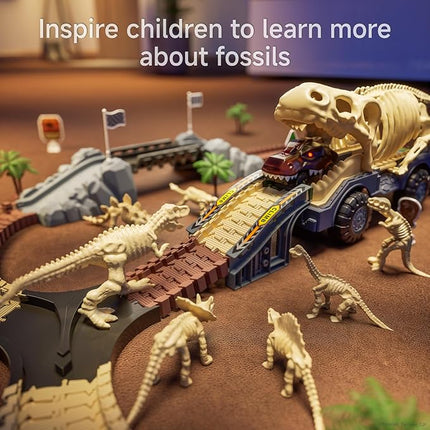 TUMAMA Dinosaur Toys Race Car Track, Flexible Dinosaur Track Toys Set, Create a Dinosaur World Road Race, Birthday for 3 4 5 6 7 Years Old Boys Girls Kids