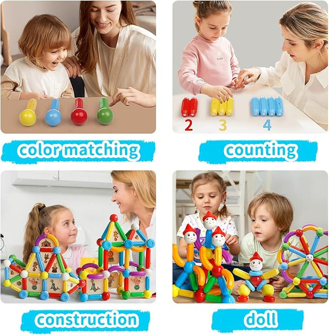 TOKBLOK Magnetic Blocks for 3 Years Old Girls Boys Magnetic Building Sticks Preschool Educational Learning STEM Toys Toddler Montessori Magnet Toys Kids Gift - 76Pcs Starter Set