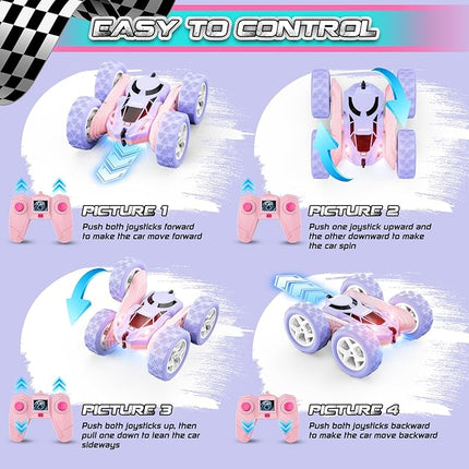 cosone Remote Control Car RC Cars for Kids Toys Rechargeable 360° Rotating 2.4Ghz RC Stunt Car for Kids Birthday Gift for 6 Years Old Girls Toys 6 7 8 9 10 Years Old Girl Gift Ideas (Pink&Purple)
