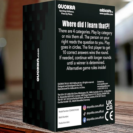 QUOKKA Trivia Card Game with 2000 Questions in Geography, History, Science, and General Knowledge – Games for Adults, Teens, and Families – Trivia Cards with Answers – Great Board Games